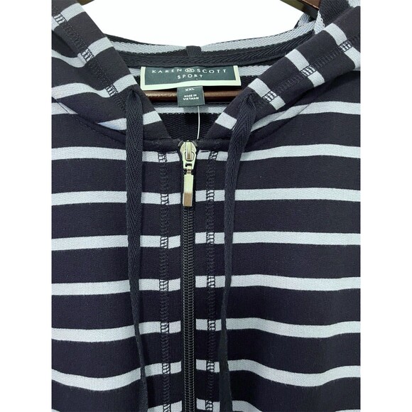 KAREN SCOTT Sport Blue Striped Zip Up Hoodie Sweatshirt Preppy Coastal XXL NWT - Picture 4 of 7